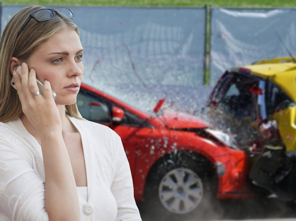 car crash, phone call, woman